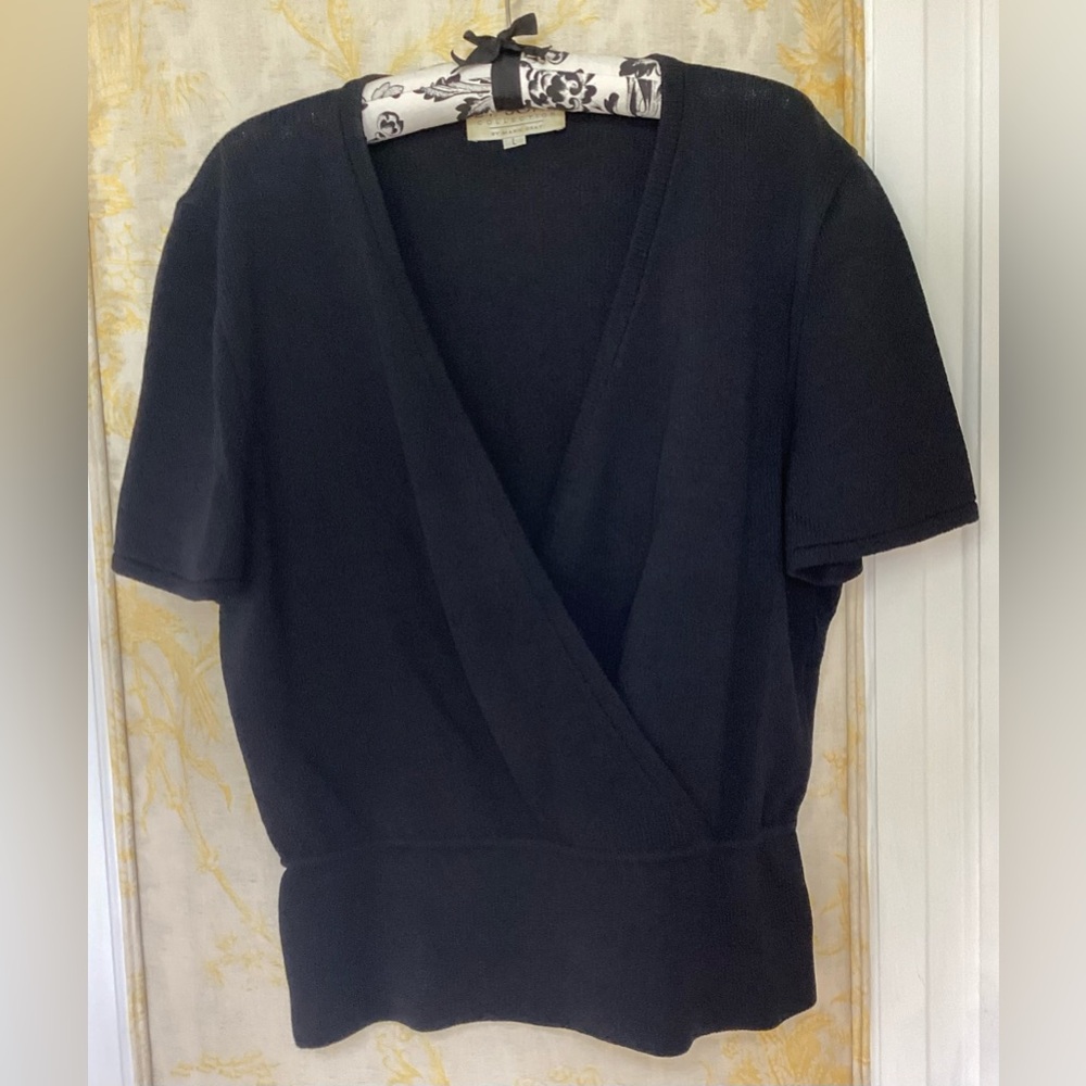 Black St John Santana Short Sleeve surplus-wrap top